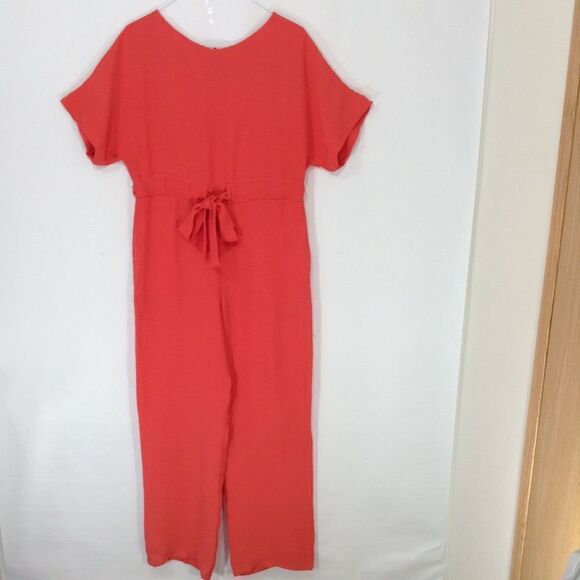 French Connection Orange Aleza Short Sleeve Crepe Self-Tie Jumpsuit Sz 8 - Picture 2 of 7